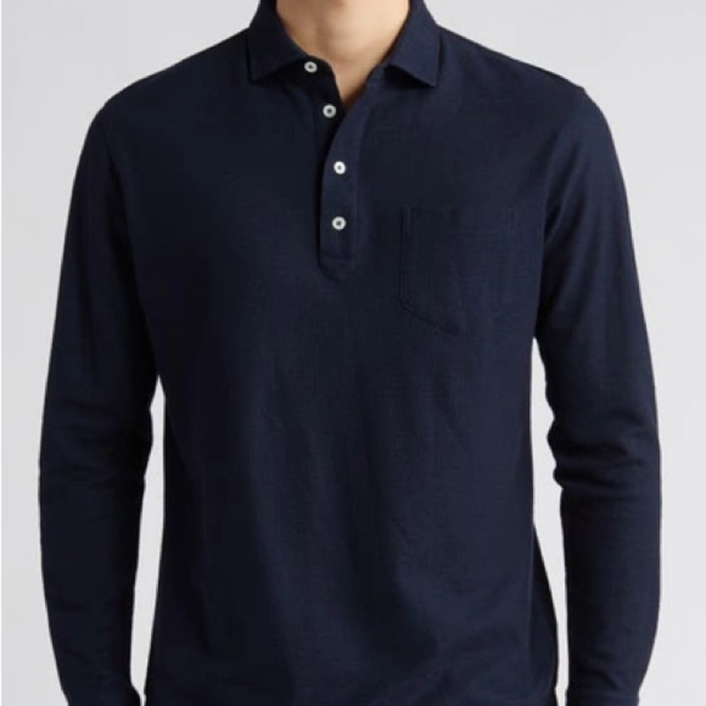 PETER MILLAR Crown Crafted Men's Amble Long Sleeve Cotton Cashmere Polo Size L